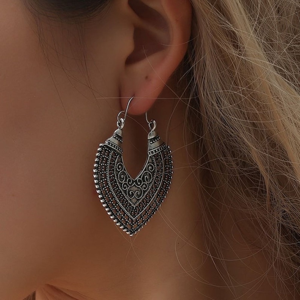 New Bohemian Summer Beach Cut Out Vintage Style Ethnic Drop Hoop Earrings - Picture 8 of 14